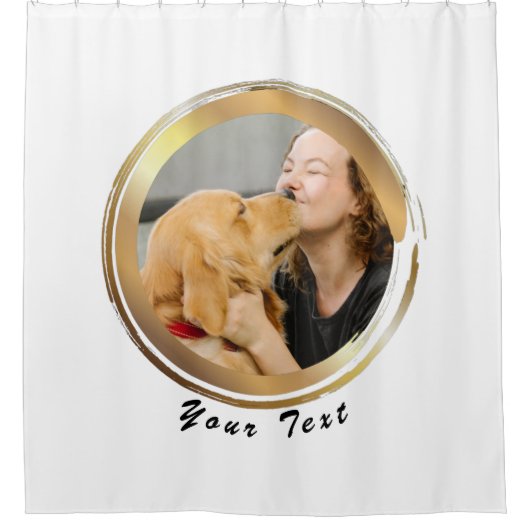 自分で作成した黄金の丸の犬の写真 シャワーカーテン (正面)