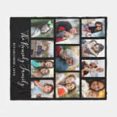 自分で作成した11のフォトコラージュのファミリ名（黒） フリースブランケット (正面(横))