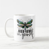 自分で信じ楽しみ言葉をドラゴンフライ コーヒーマグカップ (左)