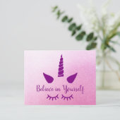 自分で信じUnicorn Pink Purpleはがき ポストカード (スタンド正面)