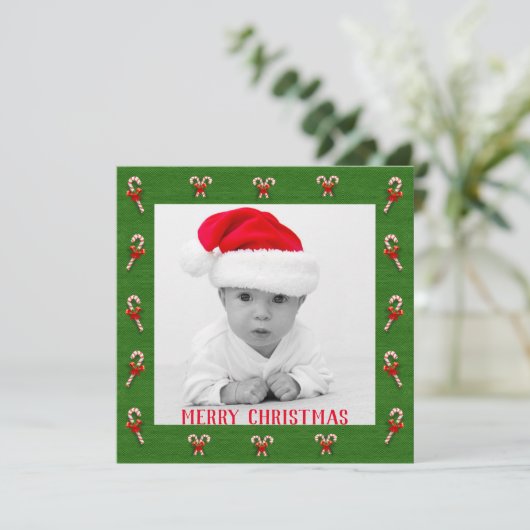 自分で写真を撮るクリスマスキャンディの杖のパターンを作る シーズンカード (スタンド正面)