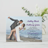 自分で写真を追加 ビーチ ウェディング レセプションのみ 招待状 (スタンド正面)