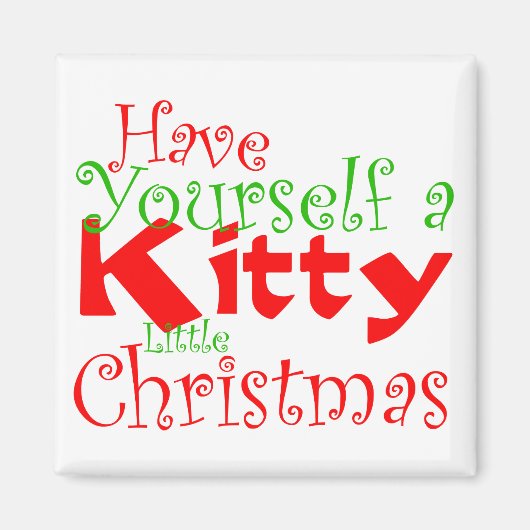 自分で子猫クリスマスの休日の磁石を持っている マグネット (正面)