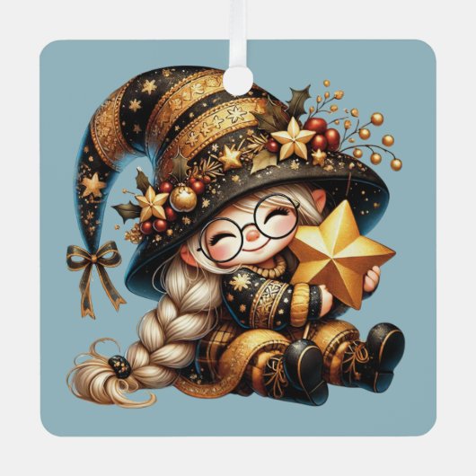 自分で愛らしい魔法のクリスマス格言を作る メタルオーナメント (正面)