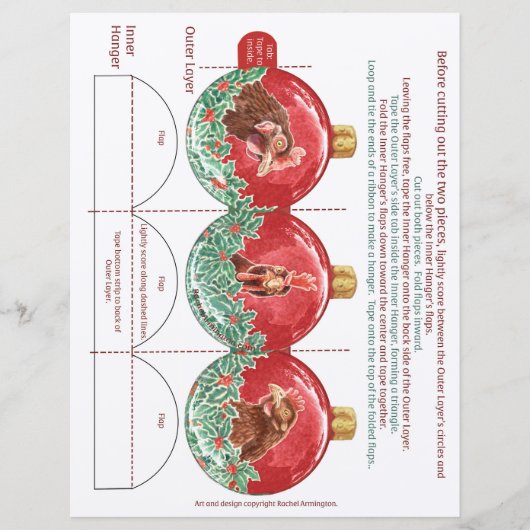 自分で折り畳み可能なチキンクリスマスオーナメントを作る (正面)