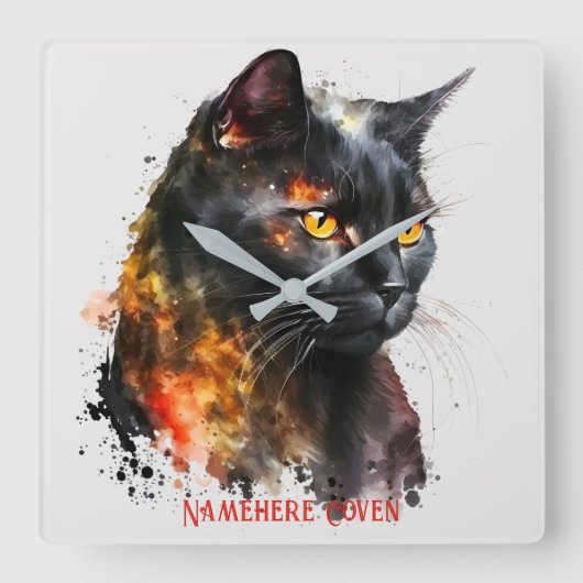 自分で燃える黒猫バストを作る スクエア壁時計 (正面)