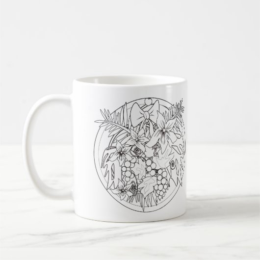 自分で絵を描くトロピカルな模様  コーヒーマグカップ (左)