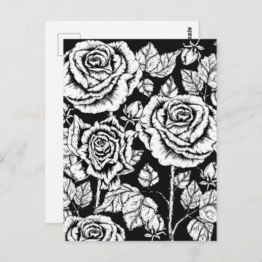 自分で色を付けられるバラ ポストカード (正面/裏面)