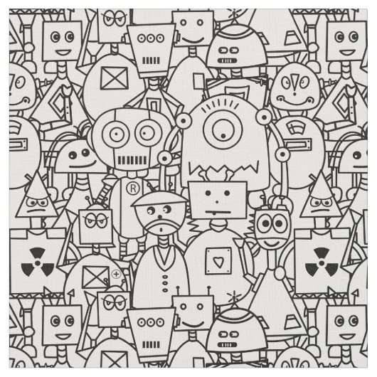 自分で色を付ける白い可愛いロボット ファブリック (クローズアップ)