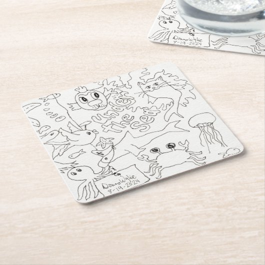 自分で色を付ける – "海の下" スクエアペーパーコースター (アングル)