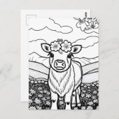 自分で色を付けろ!ハイランド牛ふくらはぎ花 ポストカード (正面/裏面)