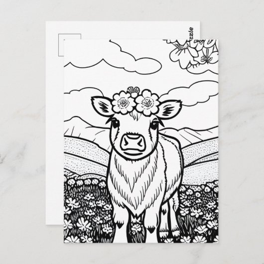 自分で色を付けろ!ハイランド牛ふくらはぎ花 ポストカード (正面/裏面)