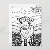 自分で色を付けろ！ハイランド牛ふくらはぎ花 ポストカード (正面/裏面)