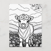 自分で色を付けろ！ハイランド牛ふくらはぎ花 ポストカード (正面)