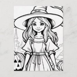 自分で色を付けろ!ハロウィーンの魔女 ポストカード