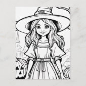 自分で色を付けろ!ハロウィーンの魔女 ポストカード (正面)