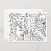 自分で色を塗るポストカード - ハロウィーン落書きコラージュ ポストカード (正面/裏面)