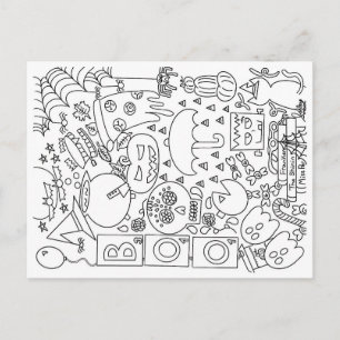 自分で色を塗るポストカード - ハロウィーン落書きコラージュ ポストカード