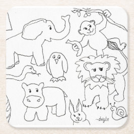 自分で色を塗る動物園の動物たち スクエアペーパーコースター