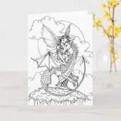自分で色を塗る妖精とドラゴンの絵 カード (黄色い花)