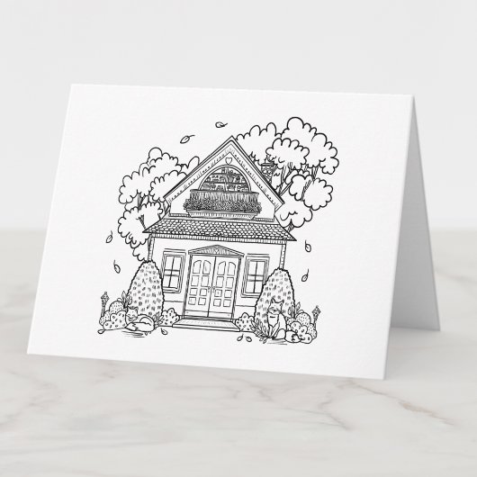 自分で色を塗れるかわいいキツネの別荘の空白カード サンキューカード