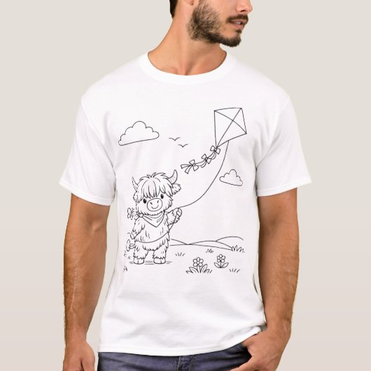 自分で色付けできるハイランドカウのメンズTシャツ Tシャツ (正面)