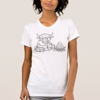 自分で色付けできるハイランドカウの女性用Tシャツ Tシャツ