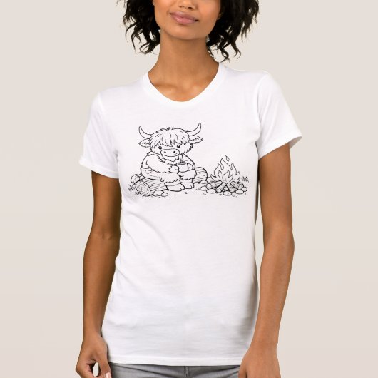 自分で色付けできるハイランドカウの女性用Tシャツ Tシャツ (正面)