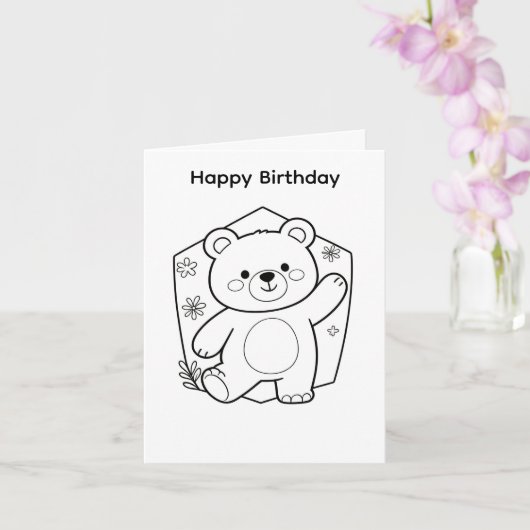 自分で色付けできる誕生日カードのクマデザイン カード (蘭)