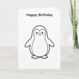 自分で色付けできる誕生日カードのペンギンデザイン カード