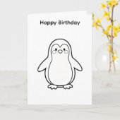 自分で色付けできる誕生日カードのペンギンデザイン カード (黄色い花)