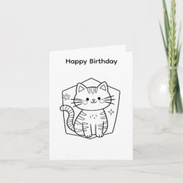 自分で色付けできる誕生日カードの猫デザイン カード