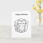 自分で色付けできる誕生日カードの猫デザイン カード (黄色い花)