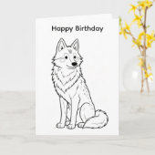 自分で色付けできる誕生日カー ウルフデザイン カード (黄色い花)