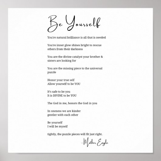 自分で詩の詩白黒ウォールアートデコル ポスター (正面)