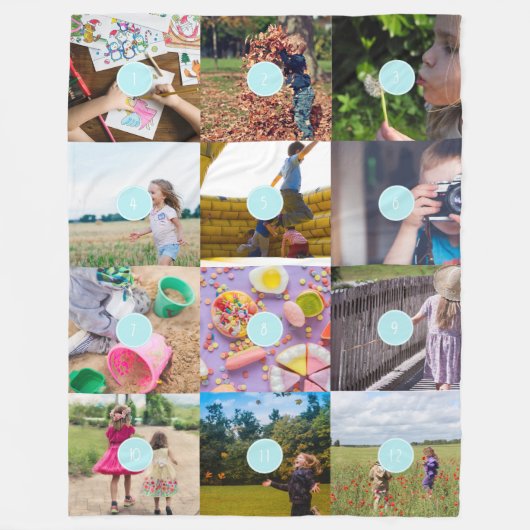 自分で選んだ12枚の写真を入れたカスタマイズ可能なフリースブランケット フリースブランケット (正面)