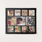 自分で11枚のフォトコラージュブラックを作成 タペストリー (正面(横))