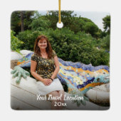 自分で2つの写真の休暇旅行を作成 セラミックオーナメント (裏面)