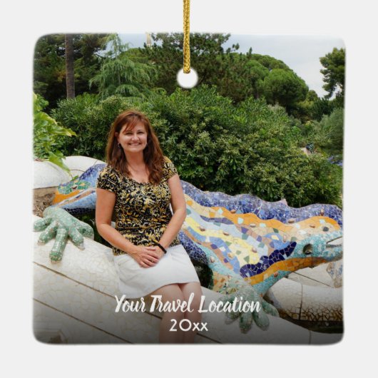 自分で2つの写真の休暇旅行を作成 セラミックオーナメント (裏面)