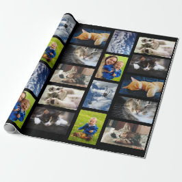 自分で9枚の写真を黒にコラージュ ラッピングペーパー