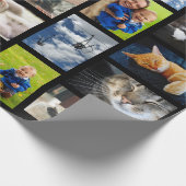 自分で9枚の写真を黒にコラージュ ラッピングペーパー (角)