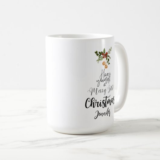 自分にクリスマスメリーを少しシンプル持つ コーヒーマグカップ (正面右)