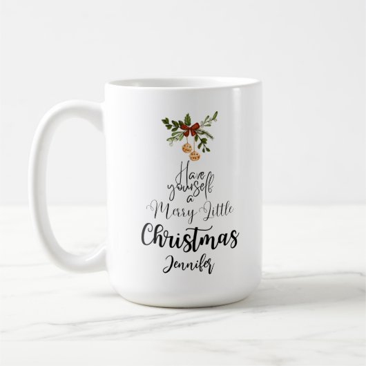 自分にクリスマスメリーを少しシンプル持つ コーヒーマグカップ (左)