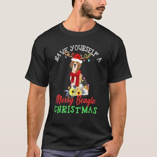 自分にビーグルメリークリスマスを過ごす Tシャツ (正面)