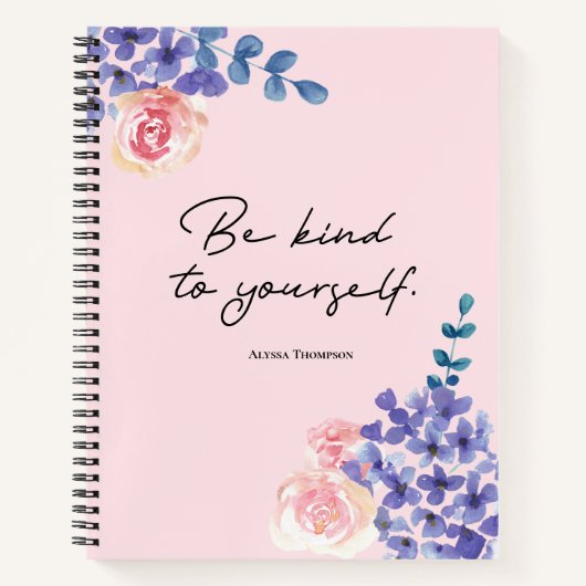 自分に優しい水の色花模様 カスタム ノートブック (正面)