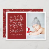 自分に小さなメリークリスマスの台本を赤く塗る シーズンカード (正面/裏面)