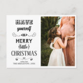 自分に小さなメリークリスマスタイポグラフィを持つ シーズンポストカード (正面)