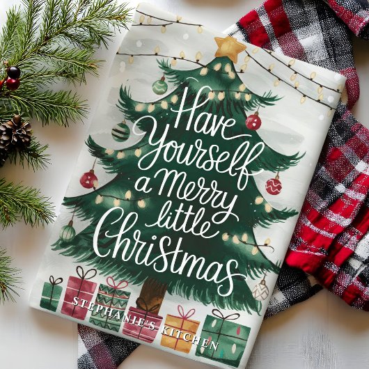 自分に小さなメリークリスマスツリーがある キッチンタオル