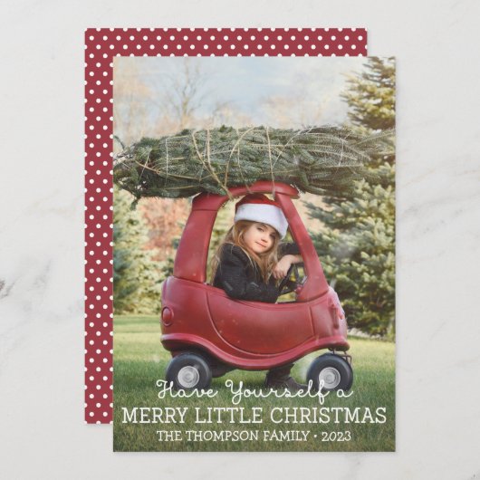 自分に小さなメリークリスマスフォトカードがある シーズンカード (正面/裏面)