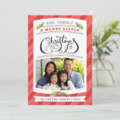 自分に小さなメリークリスマスフォトカードを持っている シーズンカード (スタンド正面)